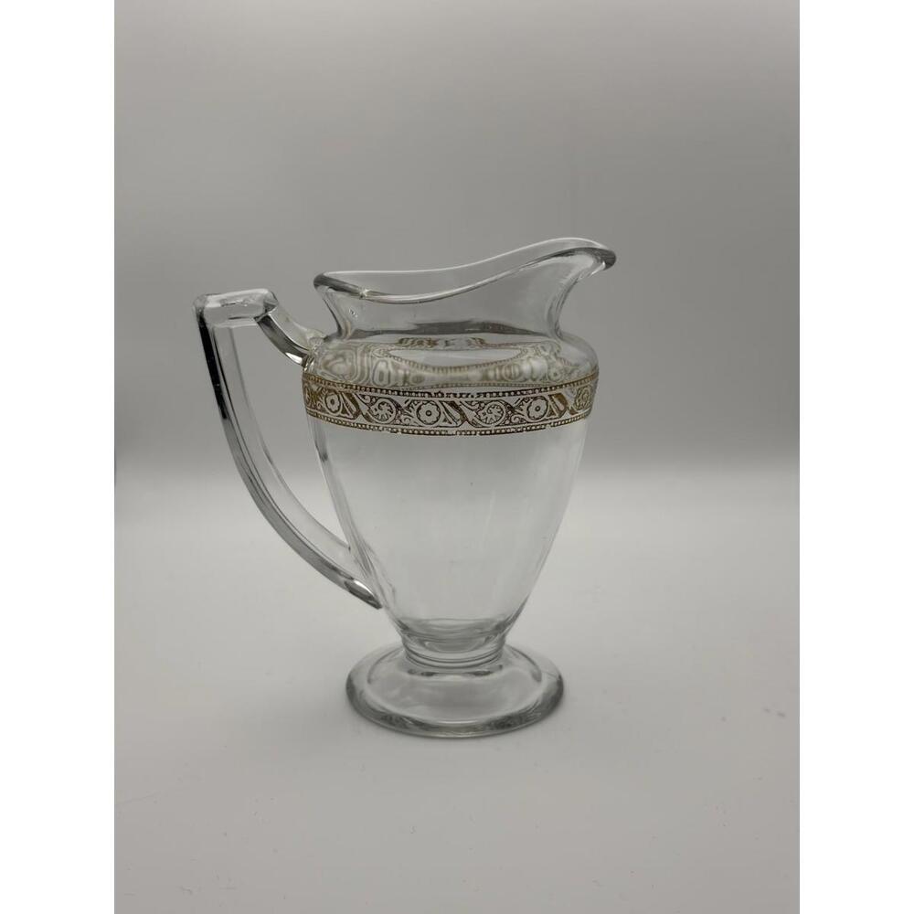Antique EAPG U.S. Glass Sheraton Greek Key Gold Gilt Creamer Pitcher 5”